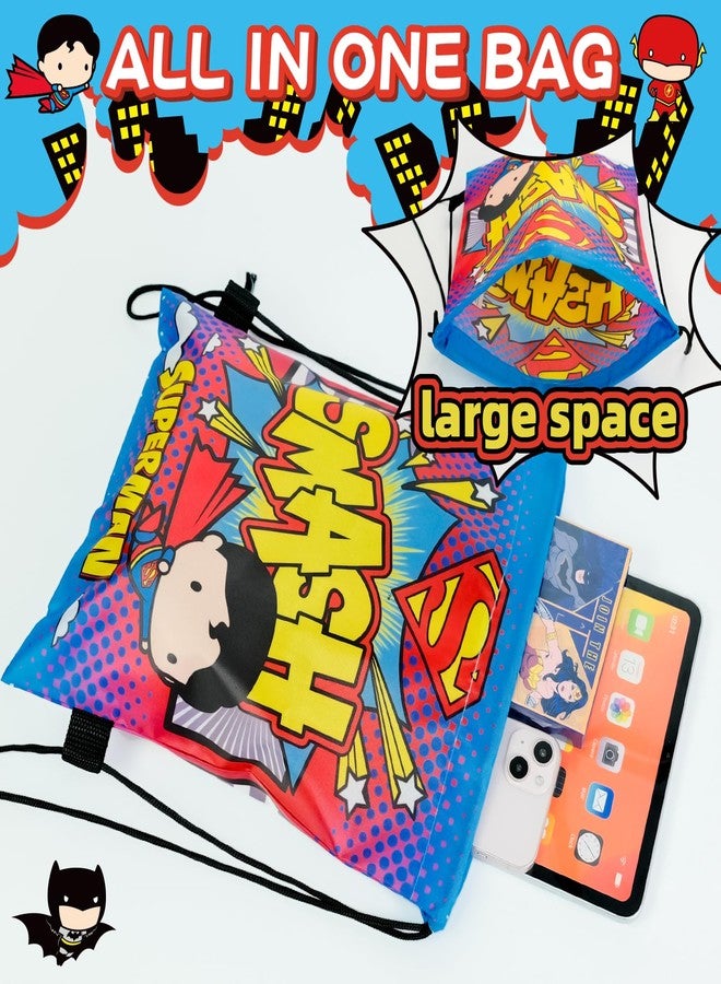 CoCube+ Superhero Drawstring Bag Set of 6 - Cartoon Hero Themed Gym Sack Backpack, Lightweight Polyester String Bag for Birthday, Party Favors, Travel & Sports - Image 3